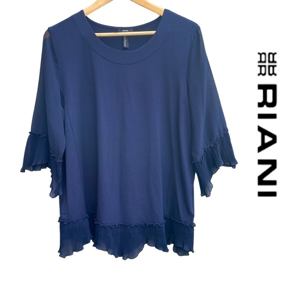 Riani navy blue ruffle sleeves and hem top blouse 14 - Picture 1 of 9